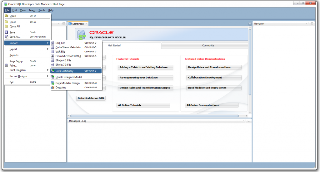 Oracle Data Modeler - Import